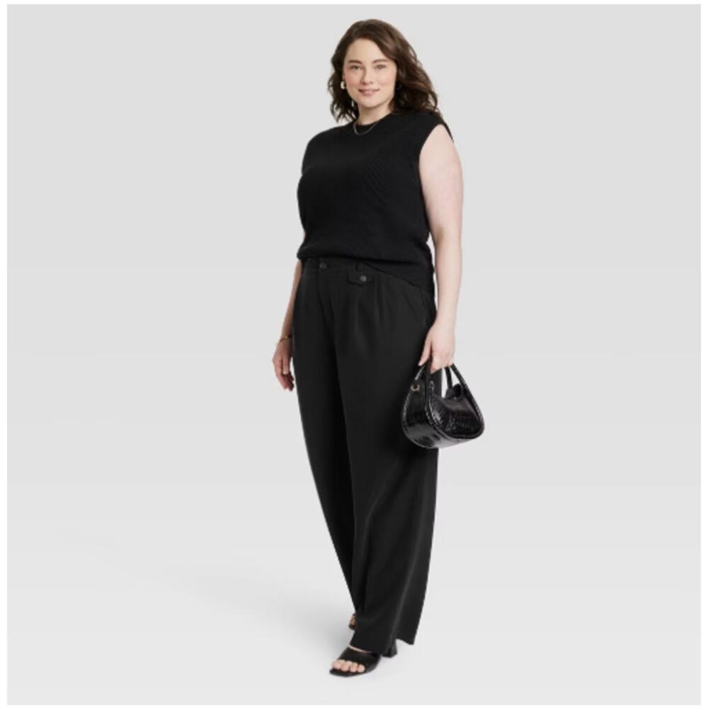 A New Day Women's Relaxed High Rise Wide Leg Trousers Sz 10 Black